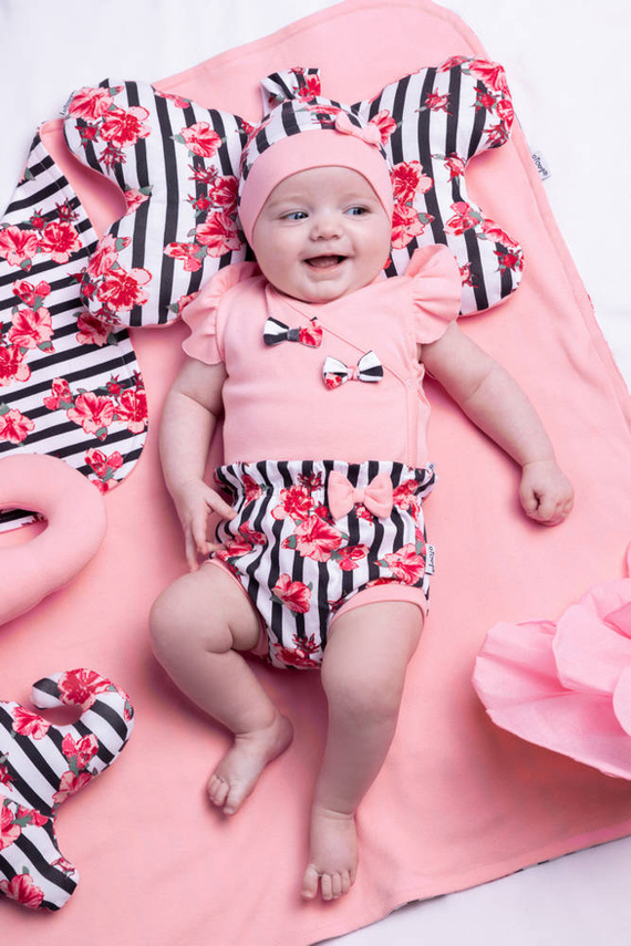 184069 Chustka niemowlęca "Nana" Nicol - paski/kwiatki