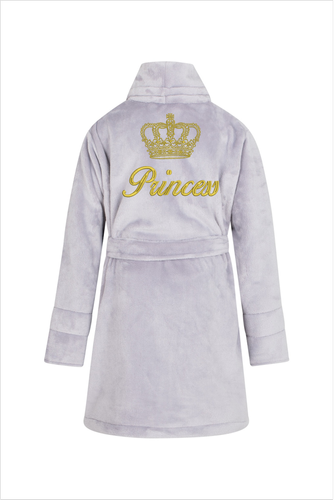 Princess + korona Szlafrok dziecięcy polarowy ByShelly - szary/złoty