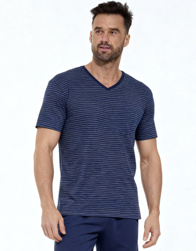 330/50 Piżama Various Cornette – Bawełniana Piżama Męska z Koszulką w Paski i Jednolitymi Szortami