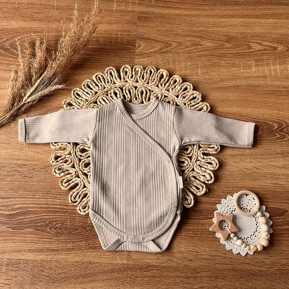 BDAB015 EkoBaby Body kopertowe z długim rękawem Mamatti - beżowy