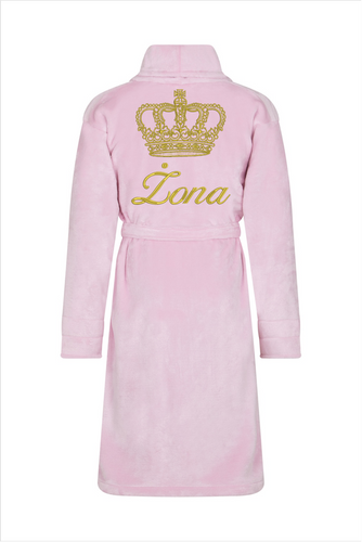 Żona + Korona Szlafrok damski polarowy ByShelly - jasny róż/złoty