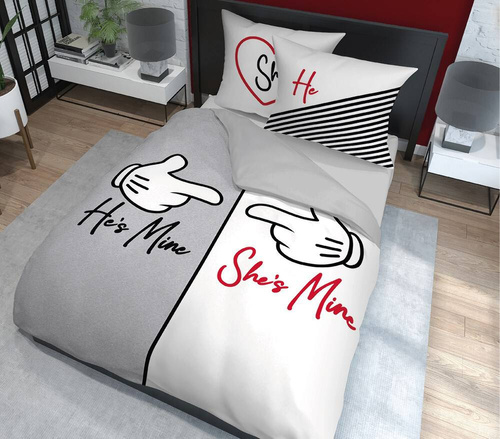4103 A Holland 129 Pościel bawełniana He`s Mine She`s Mine Detexpol szary/biały 