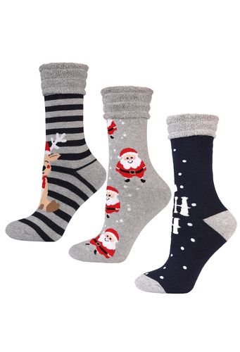 Skarpetki damskie Moraj CSL450-039 – świąteczne, ciepłe, frotte od wewnątrz