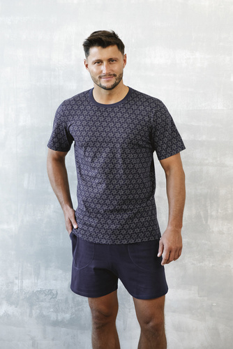 Ricardo Piżama Męska krótki rękaw, spodenki Italian Fashion - granatowy/druk