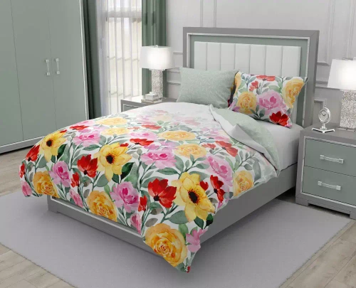 Elegant 022 Pościel bawełniana kwiaty Faro kolorowa