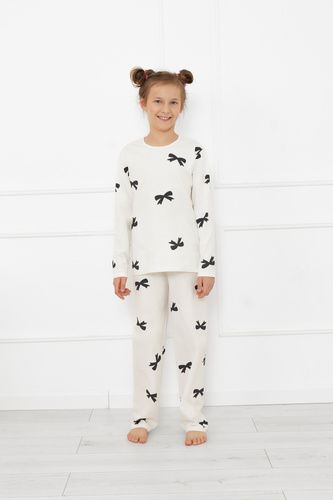 Piżama dziewczęca Fiocca– ecru, bawełna, długi rękaw i spodnie Italian Fashion 