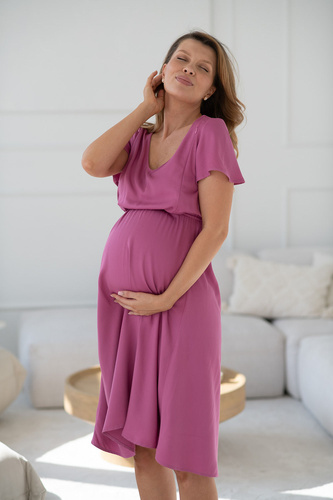 Sukienka ciążowa i do karmienia Lovely Dress Midi Milk&Love wiskoza 100% indyjski róż