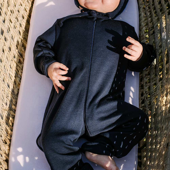 Merino Pajac niemowlęcy Eevi – granatowy, 100% wełna merynosów, dwustronny zamek