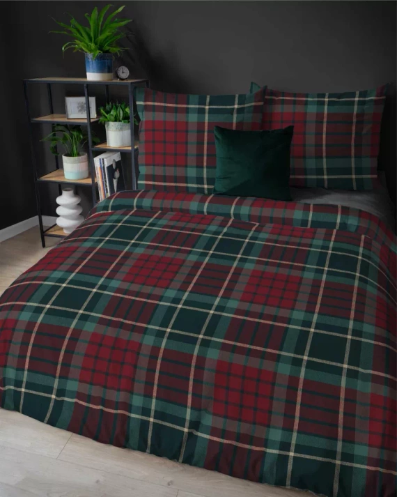 5623 A Magia Świąt Pościel flanelowa świąteczna Detexpol krata czerwono-zielona– bawełna 100%, 160 g/m², zamek, OEKO-TEX®