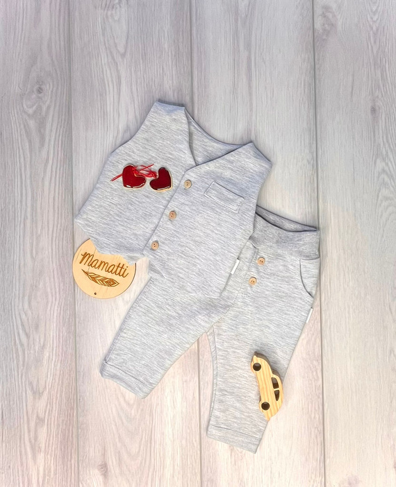 Mamatti KC008 elegancki komplet dziecięcy kamizelka spodnie szary melanż