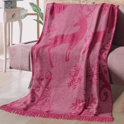 16675A Koc świąteczny renifery Darymex bordowy