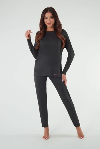Akord Komplet damski długi rękaw, długie spodnie Italian Fashion - ciemny melanż