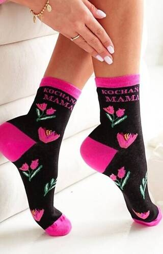 0200 Dla Mamy Skarpety damskie Milena - czarny- różowy