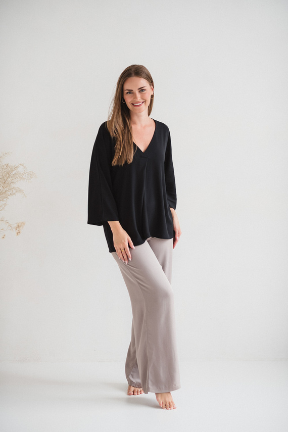 Mamafullness Bluzka ciążowa do karmienia Milk&Love czarna– wiskoza, rękaw 3/4, oversize