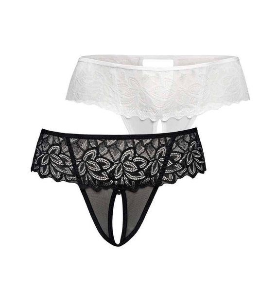 380-2 Rosu Stringi z otwartym krokiem 2 pack Teyli - black-white