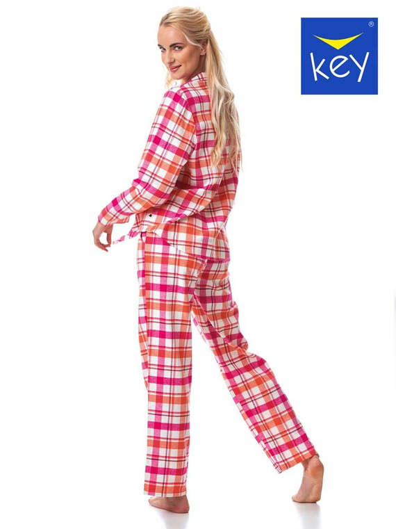 LNS 437 Flanela Bawełniana Piżama Damska Key - różowy/pomarańczowy