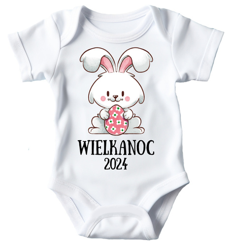 "Wielkanoc z króliczkiem dla dziewczynki" Body krótki rękaw Moocha biały