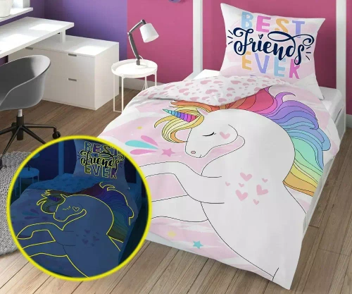 4537 A Fluo 10 Pościel bawełniana świecąca w ciemności Jednorożec Detexpol