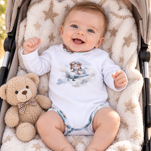 NINI ABN-5745/BIA body niemowlęce 100% bambus Baby Bear Pilot z napami