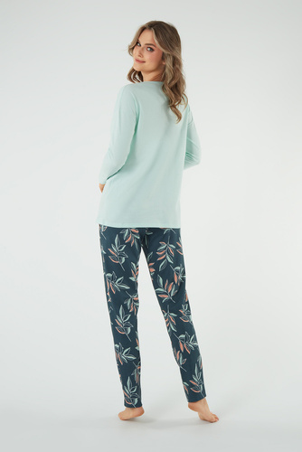 Julietta Piżama Damska długi rękaw, długie spodnie Italian Fashion - pistacjowy/druk