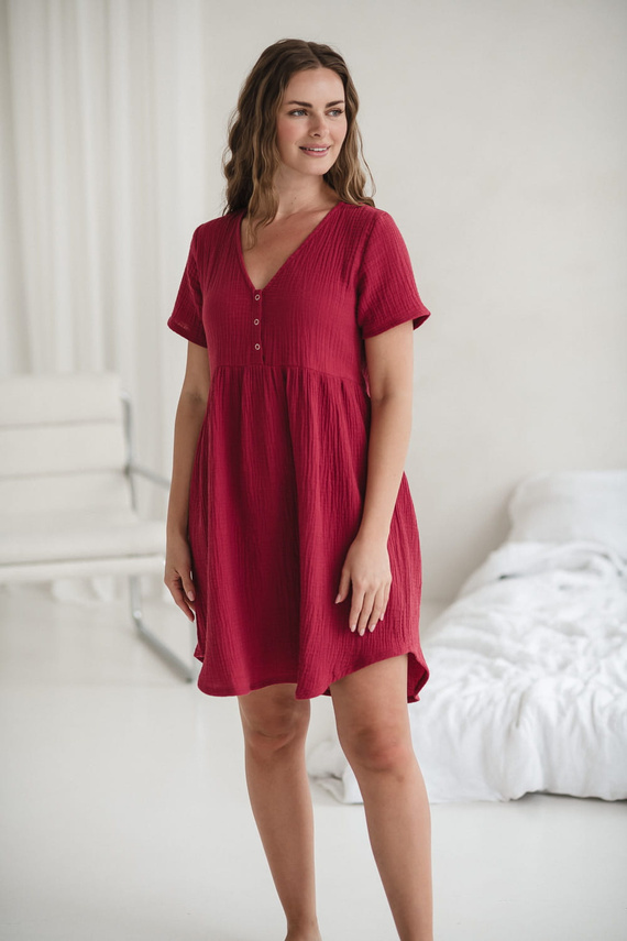 Aurora muślinowa koszula nocna ciążowa i do karmienia Milk&Love malinowy