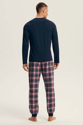 Piżama męska Henderson 43457 Noir granatowa – bawełniana, z flanelowymi spodniami