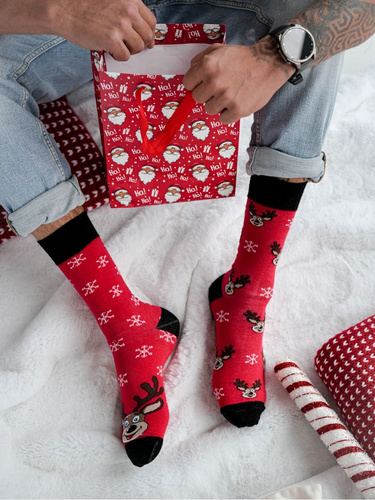 1290.039 Skarpety Świąteczne Renifery Milena – Nie Do Pary, czerwony