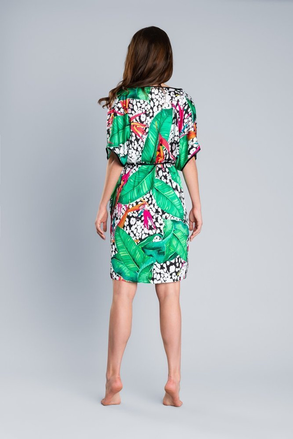 DORITA  Szlafrok Damski Satynowy  Italian Fashion- druk/zielony