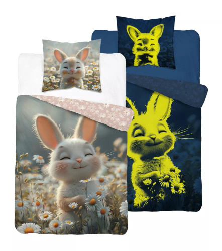 5548 A Fluo 95 Pościel świecąca w ciemności króliczek w kwiatach 100% bawełna | Dla dzieci Detexpol 