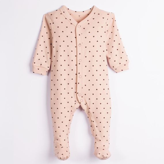 Nicol 226032 Pajac Niemowlęcy Bawełniany Beżowy Serduszka