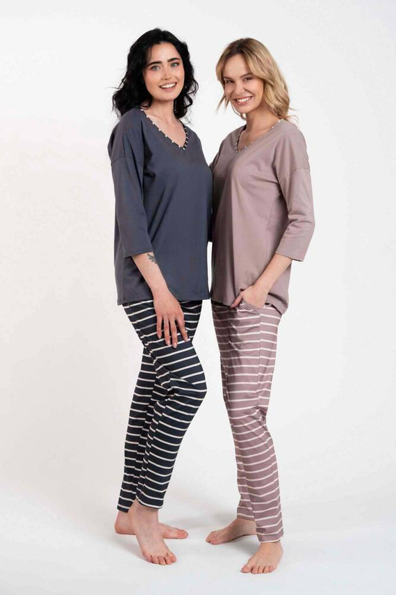 Betty Piżama Damska 3/4 rękaw, długie spodnie Italian Fashion - druk grafitowy/grafitowy