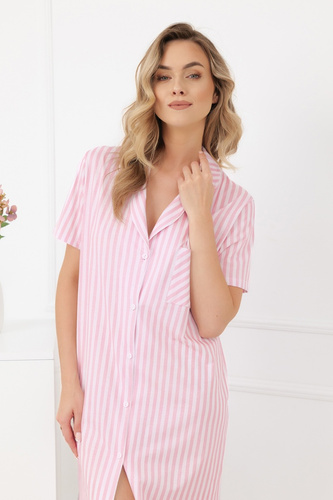 Koszula nocna Genna Italian Fashion 100% bawełna paski krótki rękaw-różowa