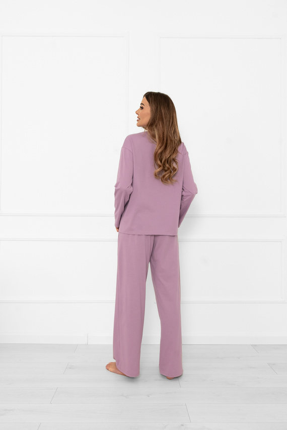 Piżama damska Ksara Italian Fashion – bawełniana, długi rękaw i spodnie z kieszeniami - wrzosowy