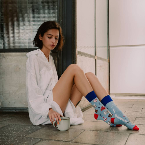 078 Nie do pary, Skarpety damskie More - 019 błękit