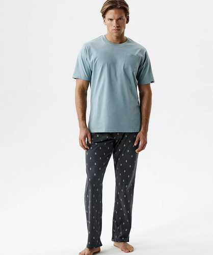 Piżama męska Atlantic NMP-403 100% bawełna długie spodnie komfort miętowo-szara