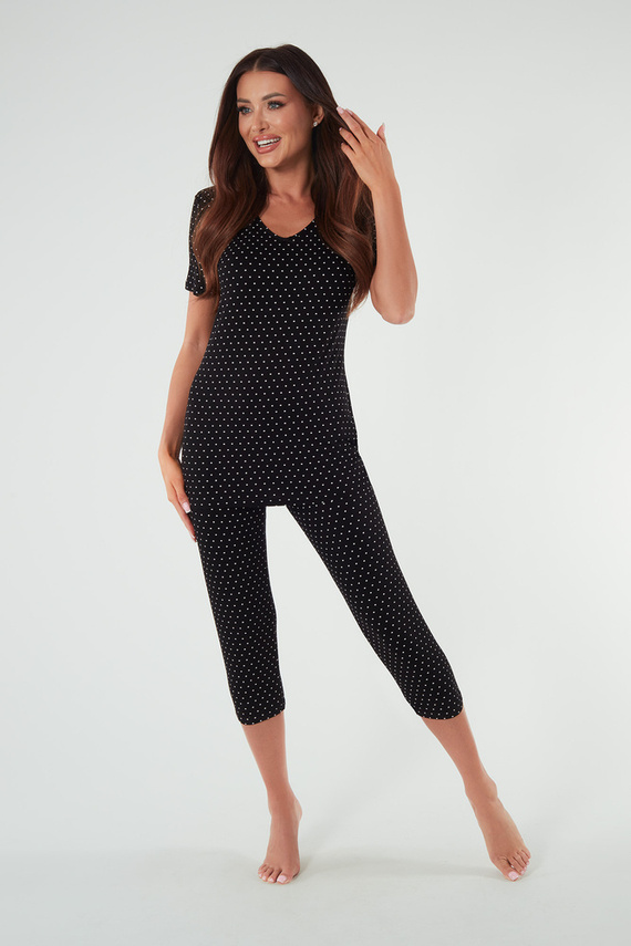 Puntini Piżama Damska krótki rękaw, 3/4 spodnie Italian Fashion - czarny 