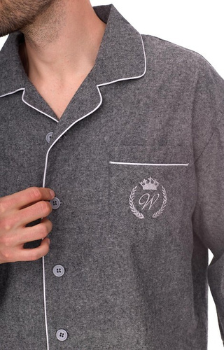 2533 Zeus Piżama męska L&L – bawełniana, melanżowa, z kołnierzykiem i guzikami