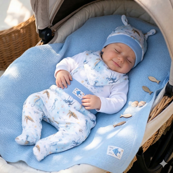 ABK-0042 Komplet niemowlęcy SEA OF JOY NINI bawełna organiczna OEKO-TEX delikatny PL