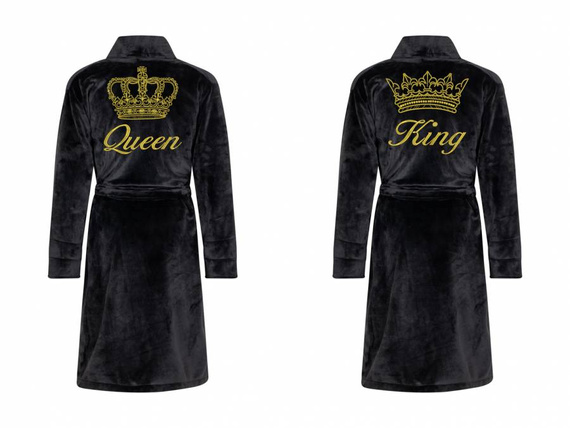 Queen&King + Korona zestaw szlafroków ByShelly - czarny/złoty
