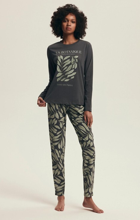 43685 Danna Piżama damska Henderson grey – bawełniana, botaniczny nadruk