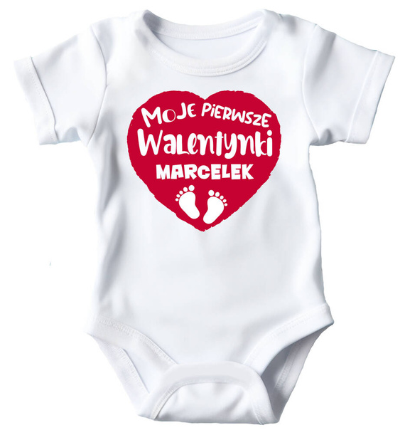 SKU N070 "Moje pierwsze Walentynki+ imię" Body krótki rękaw Moocha biały