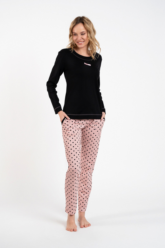 Bonilla Piżama Damska długi rękaw, długie spodnie Italian Fashion czarny/druk 