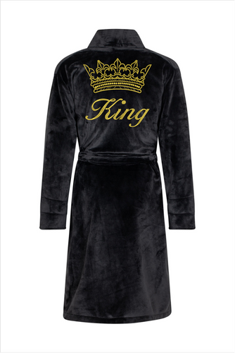 King + Korona Szlafrok męski polarowy ByShelly - czarny/złoty