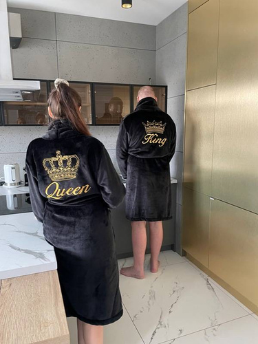 Queen + Korona Szlafrok damski polarowy ByShelly - czarny/złoty