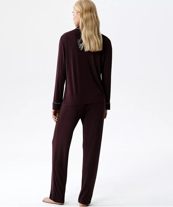 Piżama damska modalowa Atlantic NLP-495 z kołnierzykiem i długim rękawem wino