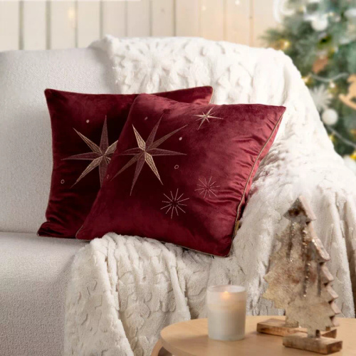 Chp 259 Poszewka świąteczna Eurofirany – bordowa welwetowa z szampańską gwiazdą