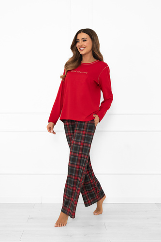 Rozana piżama damska Italian Fashion czerwona– bawełniana, długi rękaw i spodnie, krata 