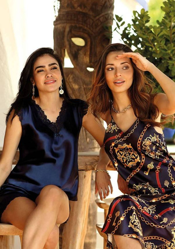 Skaylor Komplet Piżama Damska satynowa DKaren - granat 