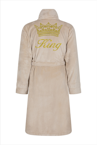 King + Korona Szlafrok męski polarowy ByShelly - beżowy/złoty