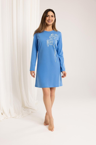 160 Koszula nocna Regina niebieski – bawełna, długi rękaw, wygodna i klasyczna